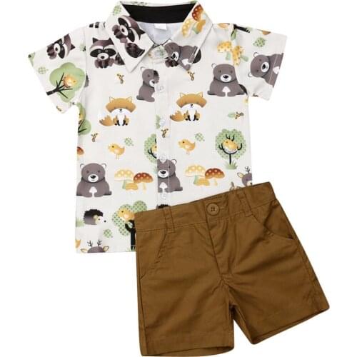 1-5Y Summer Infant Kids Baby Boys Clothes Sets Cute Animal Print Short Sleeve Button Shirts Tops+Shorts Children 2pcs Sets