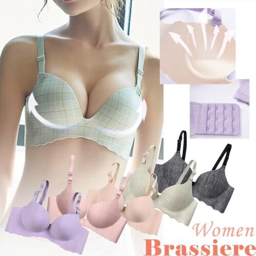 Simple Push Up Bra Front Button Candy Color Bras New Fashion Women Plaid Bra Free Bra Bandage Brassiere Tira Underwear Bralette