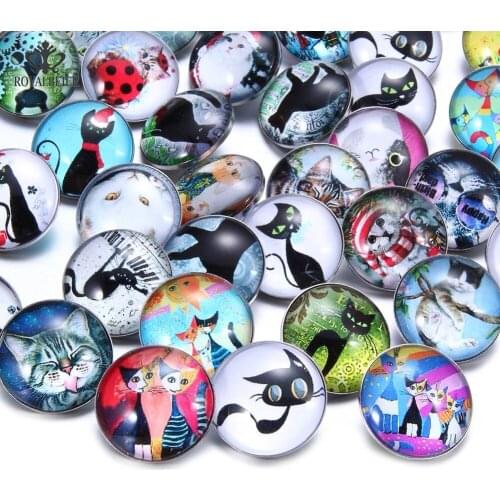 Royalbeier 50pcs/lot Mixed C Patterns 18mm Glass Snap Buttons Jewelry Glass Cabochon Fit 18mm Snap Bracelet Bangles MG014