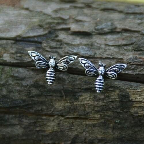 12pair honeybee design earring for women fashion jewelry antique silver cute bee stud wholesale