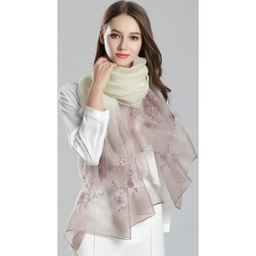 Mulberry Silk Gauze Scarf Silk Wool Scarf Shawls Women Long Embroidery Spring Winter Scarves