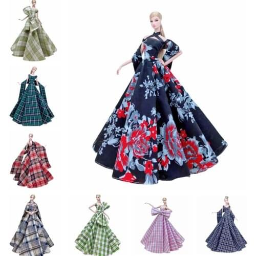 Plaid Floral Wedding Dresses 1/6 BJD Clothes for Barbie Doll Clothes Princess Outfits Party Gown Vestidos 30cm Dolls Accessories