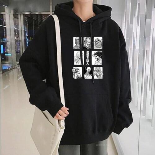 Japanese Anime Attack On Titan Giants Here Men Hoodies Tops Harajuku Black And White Graphics Unisex Oversized Hoody Sweatshirts
