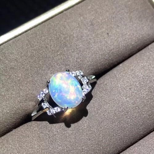 Natural opal woman rings change fire color mysterious 925 silver adjustable size