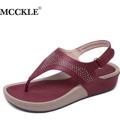 MCCKLE Woman Retro Sandals Women Flip Flops Female Hook Loop Thong Beach Shoes Casual Flat Ladies Sewing Outside Sandals Summer