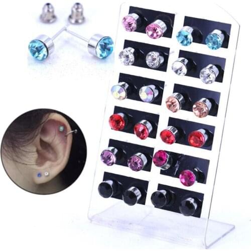 New 12 Pairs/set Crystal Rhinestone Stud Earrings Women Ear Jewelry Earrings Gift