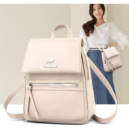 Soft leather ladies backpack brand 2021 spring new luxury designer large capacity casual travel bag beige main sac a dos femme