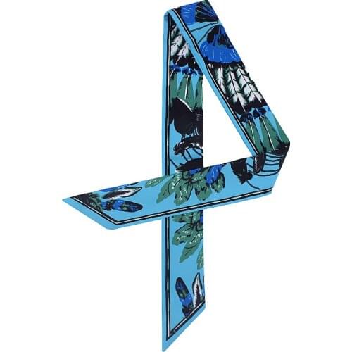 2020 New Paris Breviscapus Print Small Silk Scarf Women Fashion Head Scarf Luxury Brand Small Long Scarves For Bags Ribbons