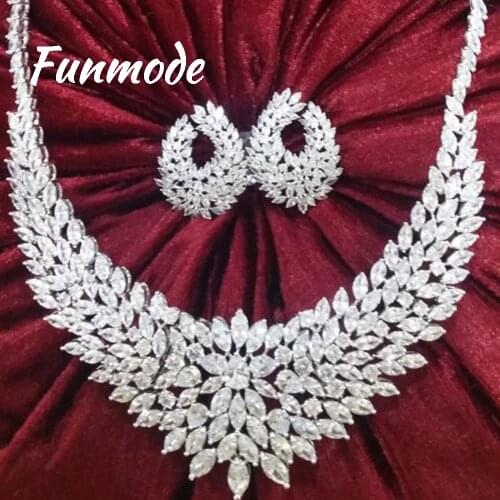 Funmode New Luxury AAA Cubic Zircon Wedding Necklace Set Bridal Jewelry Sets for Women Dress Accessories Bijoux Femme F010K