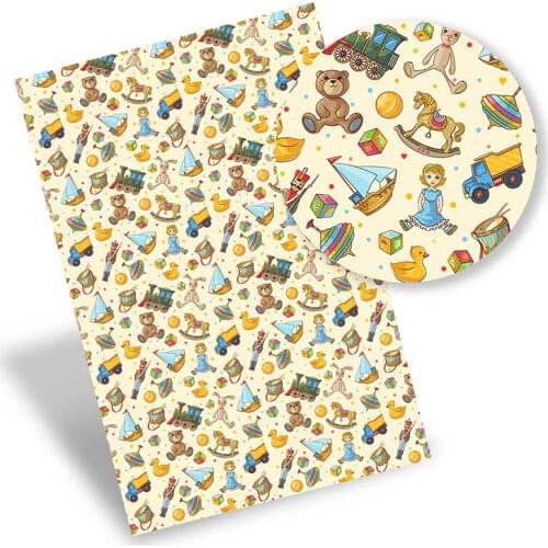 Christmas Faux Synthetic Leather Cartoon Printed Fabric Sheets For DIY Bow Handbag Scrapbooking Craft Supplies 22*30cm/0.8mm 1pc