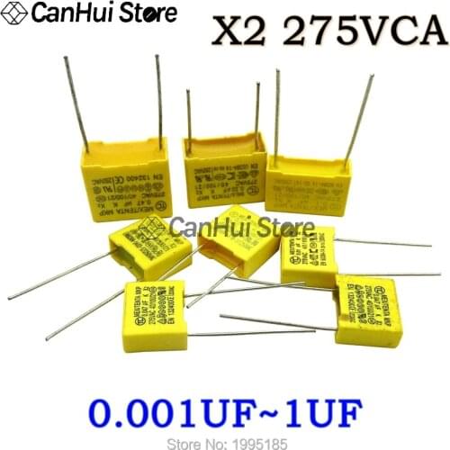 10pcs 275VAC capacitor X2 series 0.001UF ~ 1UF Polypropylene film capacitor 0.1UF 0.15UF 0.22UF 0.33UF 0.047UF 0.47UF 0.068UF