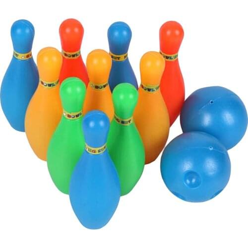 12Pcs/Set Kids Bowling Toy Solid Color Pins Balls Bowling Game Indoor Sport Development Toy