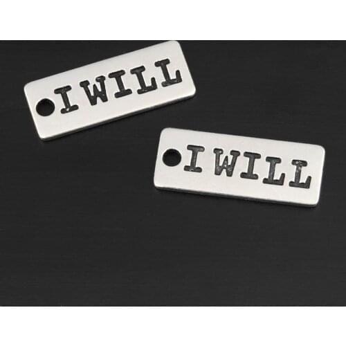 20pcs Silver Color 24.5x10mm I Will Charms Incentive Inspiration Words Pendant Fit DIY Jewelry Making Handcrafted Accessories