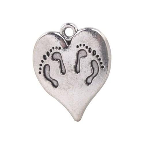 20PCS Antiqued Silver Color Feet Heart Charms