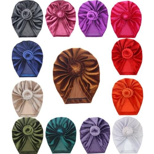 24pc/lot Fashion Donut Baby Hat Velvet Elastic Beanie Cap Newborn Baby Round Knot Turban Headbands Infant Hats Hair Accessories
