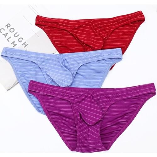 4PCS/Lots Men Underwear Sexy Bugle Pouch Briefs Striped Panties Slip Homme Underpants Cueca Thongs Bikini Tanga Plus Size