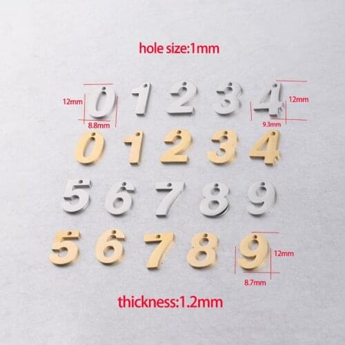 50pc 12mm gold color Stainless steel Mirror Polish number 0-9 cut Charm For bracelet/Necklace DIY Women Handmade Jewelry Making