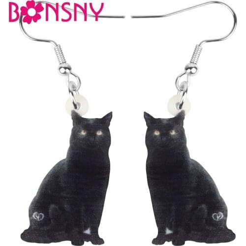 Bonsny Acrylic Cute Black Cat Earrings Big Lightweight Kitten Pet Animal Dangle Drop Jewelry For Women Teen Girls Classic Gift