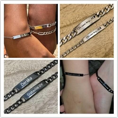 Custom Personalized Engraving Name Letter Numbers Bracelet Stainless Steel Couple Bangles For Men Women Fashion Jewelry Gifts