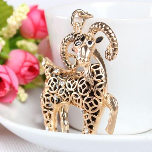 Gold Goat Sheep Cute Crystal Charm Purse Handbag Car Key Keyring Keychain Party Wedding Birthday Gift