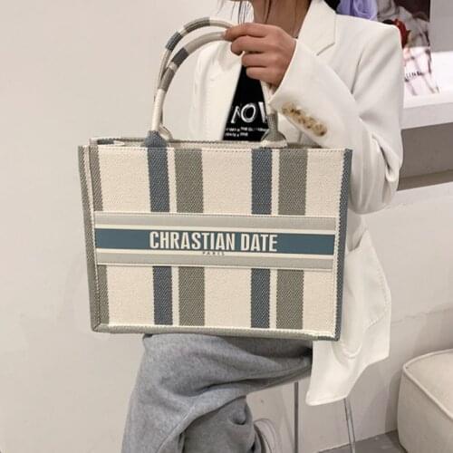 Brand Designer Canvas Tote for Women Striped Candy Large Capacity Ladies Handbags Fashion Weekender Shopper Top Handle Bag 2021