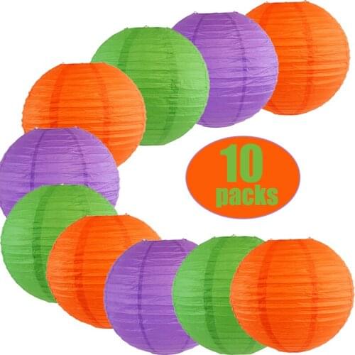 10 pcs Per Set Mix Color Paper Lantern for Halloween Diy Decor Purple Green Red Orange Chinese lampion wedding Hanging Decor