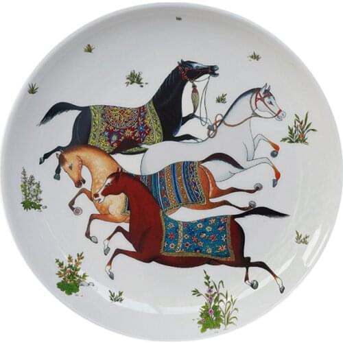 Jungle Horse Series Decorative Plates European-Style Ceramic Plant Flower Dish Round Ceramic Craft Oriental Horse Garden Plants