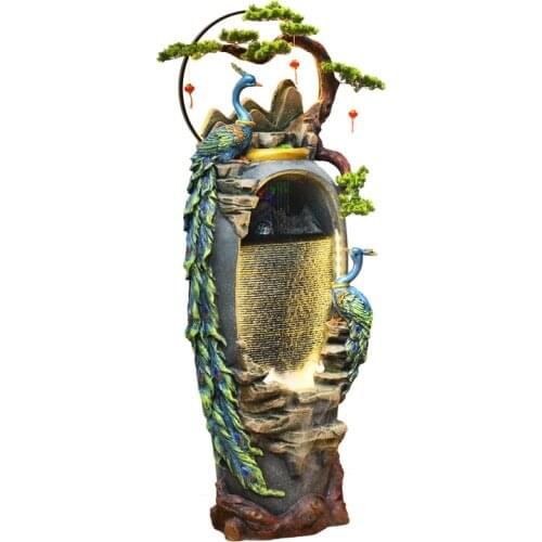 TT Peacock Rockery Fountain Water Living Room Fengshui Wheel Balcony Entrance Fish Pond Atomization Fortune Landscape Furnishing