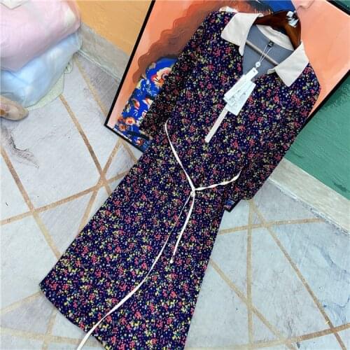 Quality floral dress 2021 spring dress new print skirt temperament waist slim Chiffon Skirt