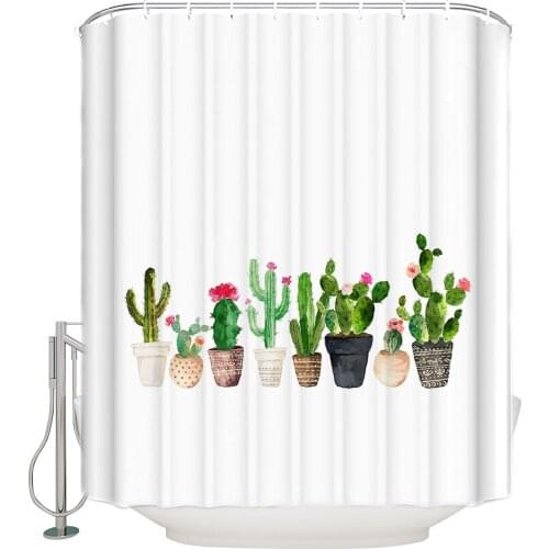 Cactus Extra Long Fabric Bath Shower Curtains Bathroom Decor Sets with Hooks
