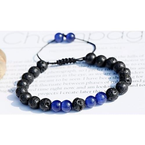Classic Natural Black Lava Lapis Lazuli Stone Beads Bracelets For Women Chakra Ladies Bangles Bijoux Men Jewelry