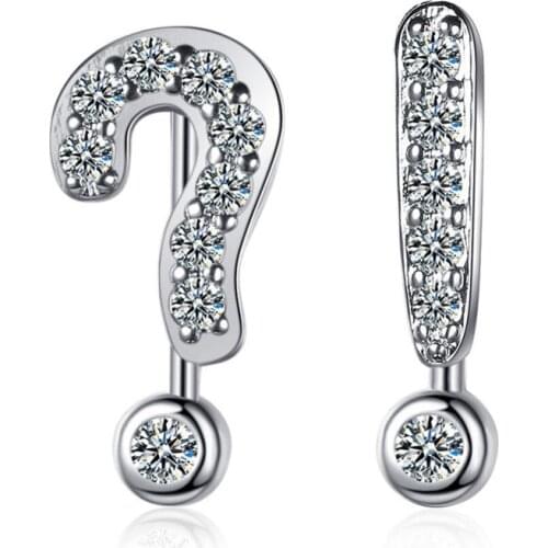 KOFSAC New Trendy Girl Earrings 925 Silver Jewelry Chic Funny Zircon Black Gold Symbol Question Mark Earring Women Accessories