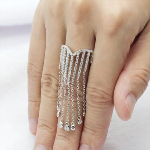 S925 Silver Tassel Clear Zircon Stones Women Finger Rings for Engagement Wedding Bands Ring Jewelry Gifts