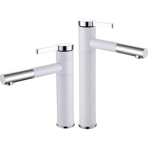 AUSWIND White Spray Painting Basin Sink Faucet Brass Water Tap Cold and Hot Tap Crane with Aerator 360 Rotating UP90