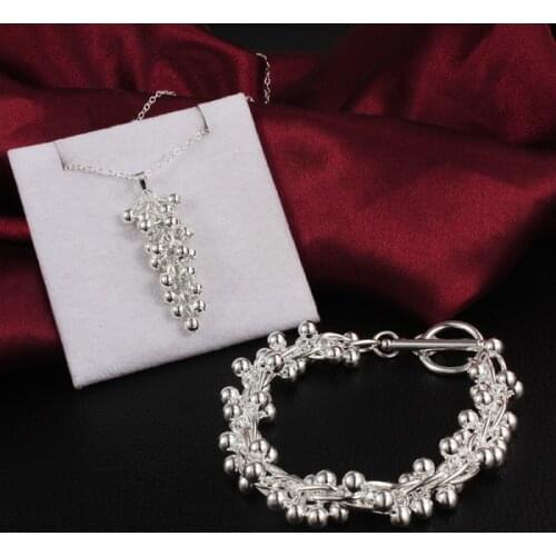 Hot charm 925 sterling Silver bracelet necklaces Jewelry set for women fine Grape beads pendant fashion wedding party good gifts