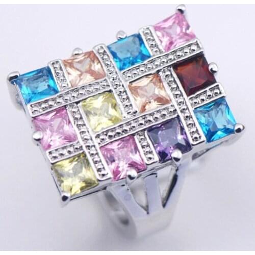 Morganite Blue Garnet Pink Crystal Zircon Women 925 Sterling Silver Ring F539 6 7 8 9 10 11