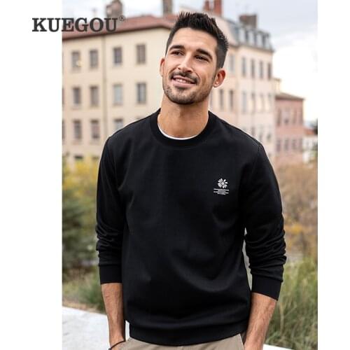 KUEGOU Blended Cotton Spring Autumn Clothing Mens sweatshirt Daisy Embroidery hoodie Streetwear Top Plus Size YYW-2211
