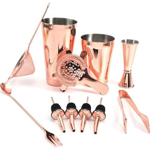 11-Piece Bartender Kit Boston Cocktail Shaker Bar Set Stainless Steel Rose Gold Cocktail Shaker Set