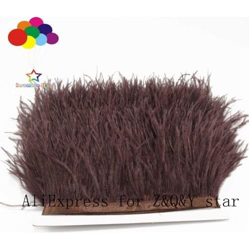 Z&Q&Y natural beautiful ostrich hair dyed red dark coffee color made cloth edge DIY clothing show craft accessories feather