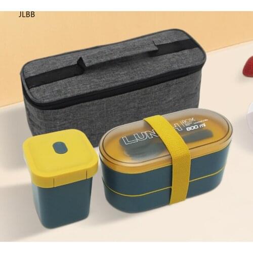 New Double Layer Healthy Material Lunch Box With Fork and Spoon Microwave Bento Boxes Dinnerware Set Food Storage Container