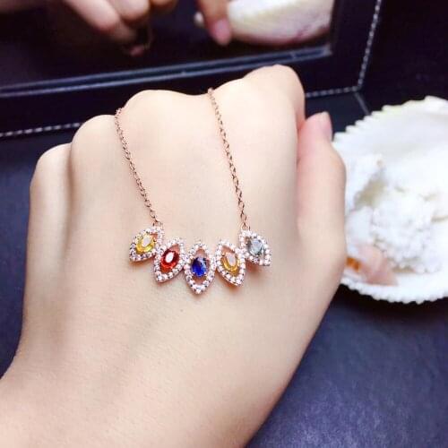 Natural Multicolor tourmaline Necklace natural gemstone Pendant Necklace S925 silver Water droplets Row women party gift Jewelry