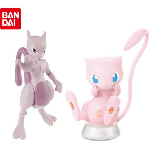 Bandai Pokemon Anime Collection Mewtwo PLAMO 02 Mew CN PKG Assembly Model Children Intellectual Toys Christmas Gift