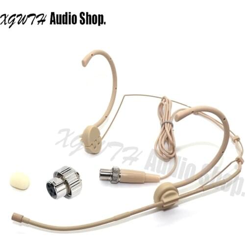 Pro Complexion Dual Hook Head Headset Microphone For MiPro Wireless Radio Mic System Beltpack Mini XLR 4Pin lock Foldable Ears
