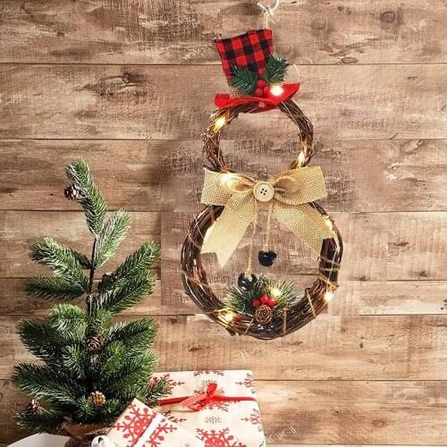 Christmas Wreath Round Triangular Rattan Garland LED Light Christmas Pendant Ornament Hanging Wall Door Xmas Wreaths Home Decor