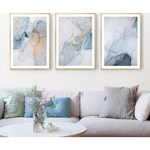Nordic Modern Canvas Poster Aquamarine Marble Texture Vertical Wall Art Pictureliving Room Office Home Decor