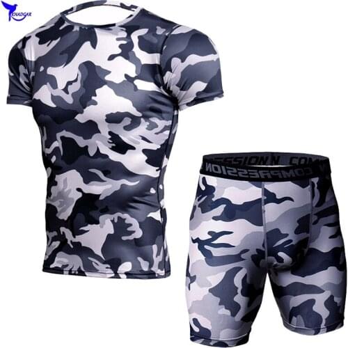 Sportswear Clothing Quick Dry Summer Mens Sport Suits Short Compression Gym Fitness Training Tracksuits Camouflage Running Sets
