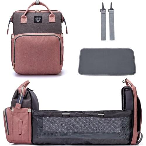 2 in 1 Portable Anti-theft Crib Design Nappy Bag Multifunctional Folding Mommy Backpack Casual Large Capacity Travel Handbags