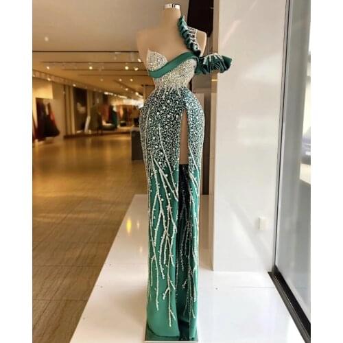 Dark Green Sequins Lace Beading Formal Evening Dresses 2021 Vintage Long SleevesPageant Prom Gowns For African Women Plus Size