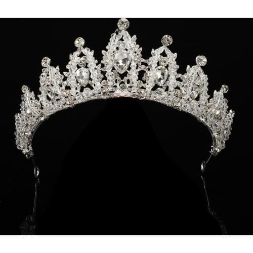 Fashion Silver Color Queen Crystal Crowns Bride Tiara Wedding Crown Headpiece Headwear Hair Jewelry Accessories
