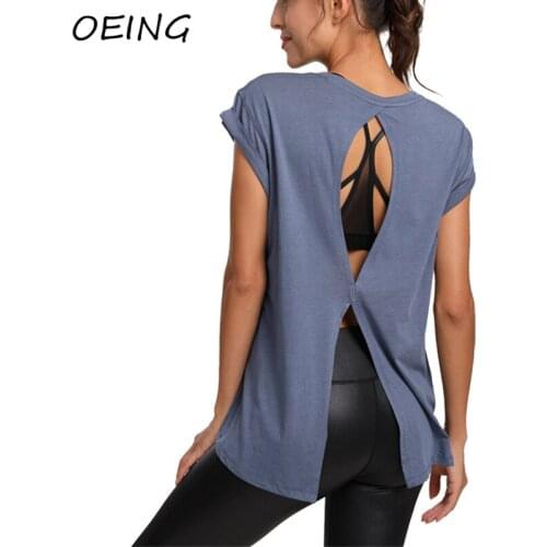 Backless Short Sleeve Top Loose Yoga Gym Clothes Breathable Workout Running Sport Shirts